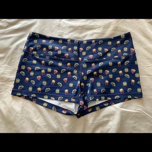 Feed Me Fight Me athletic workout shorts neon burgers fries tacos size XL